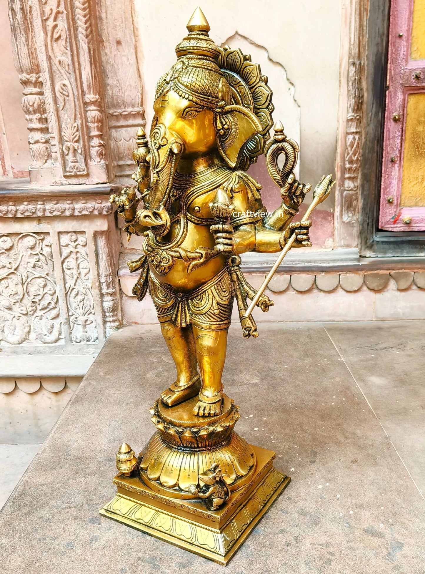 Brass Standing Six Hand Lord Ganesha Statue