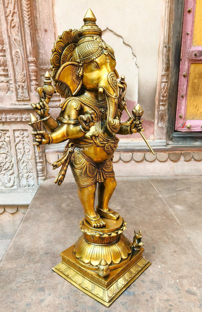 Brass Standing Six Hand Lord Ganesha Statue