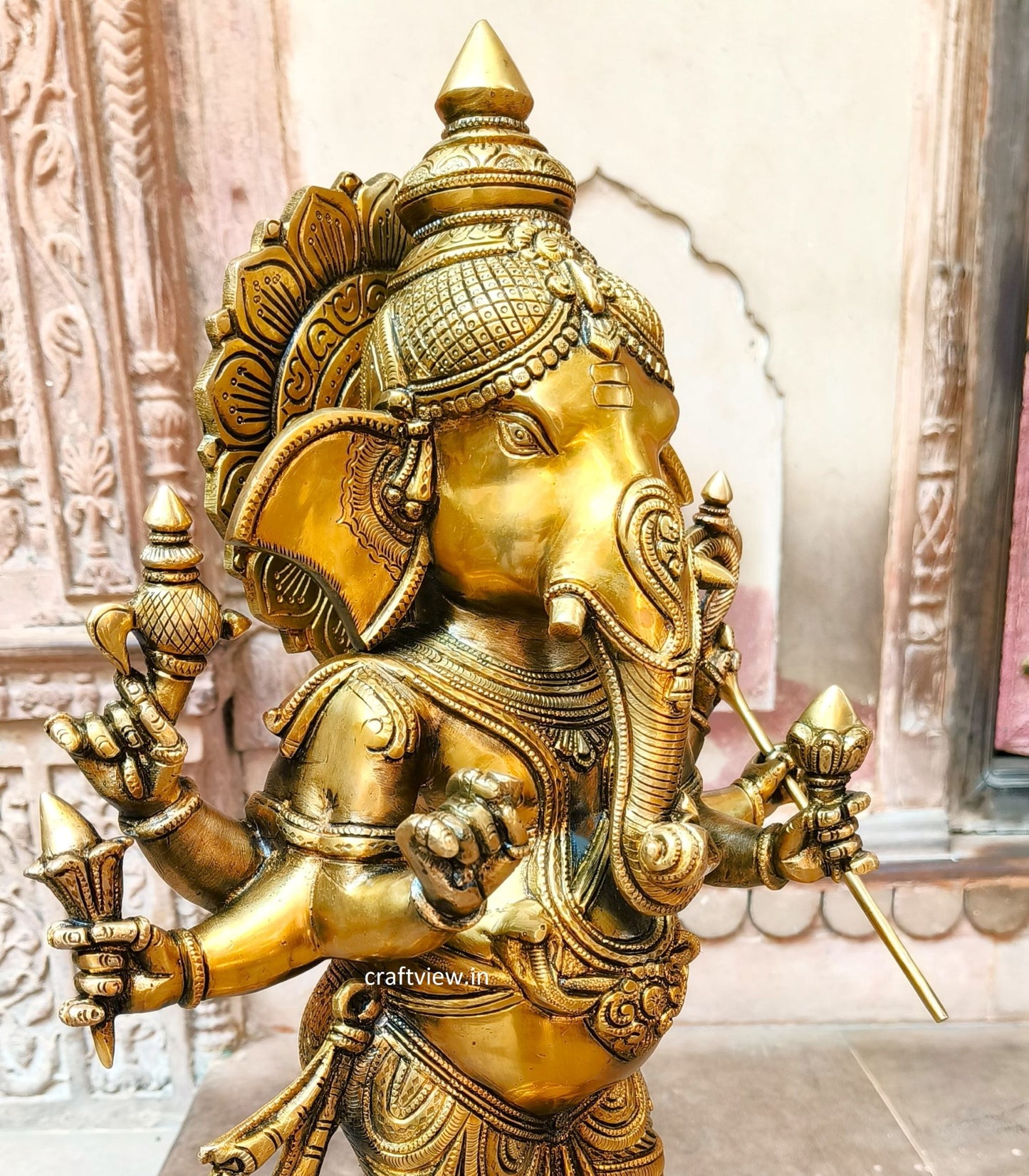 Brass Standing Six Hand Lord Ganesha Statue