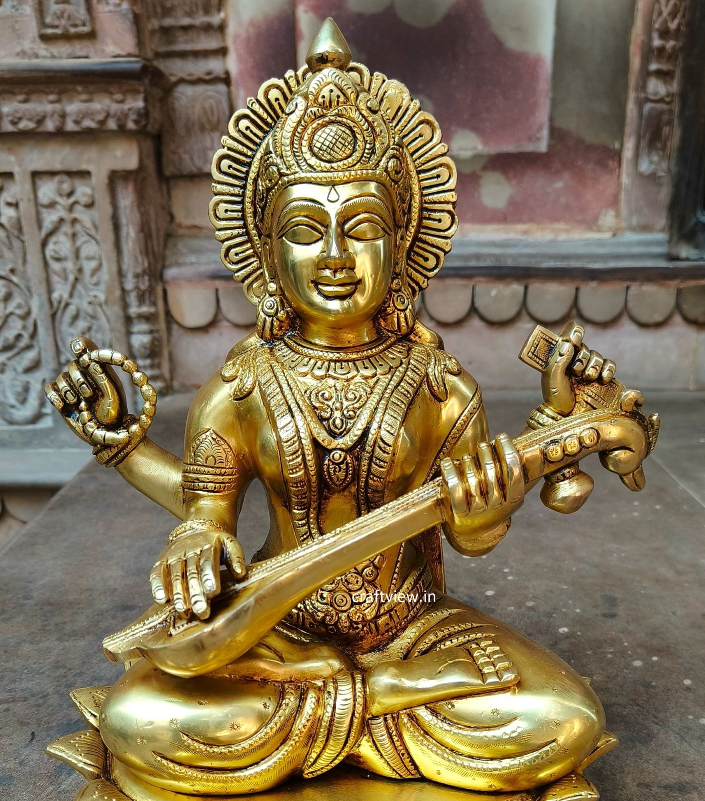 15" Brass Saraswathi Statue Fine Carving