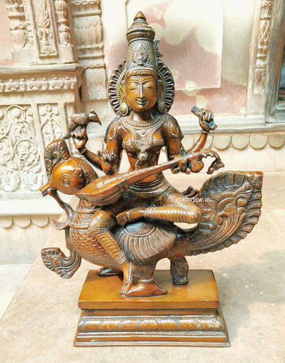 Saraswathi Sculpture Sitting On Peacock