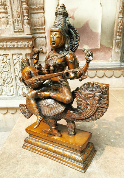 Saraswathi Sculpture Sitting On Peacock