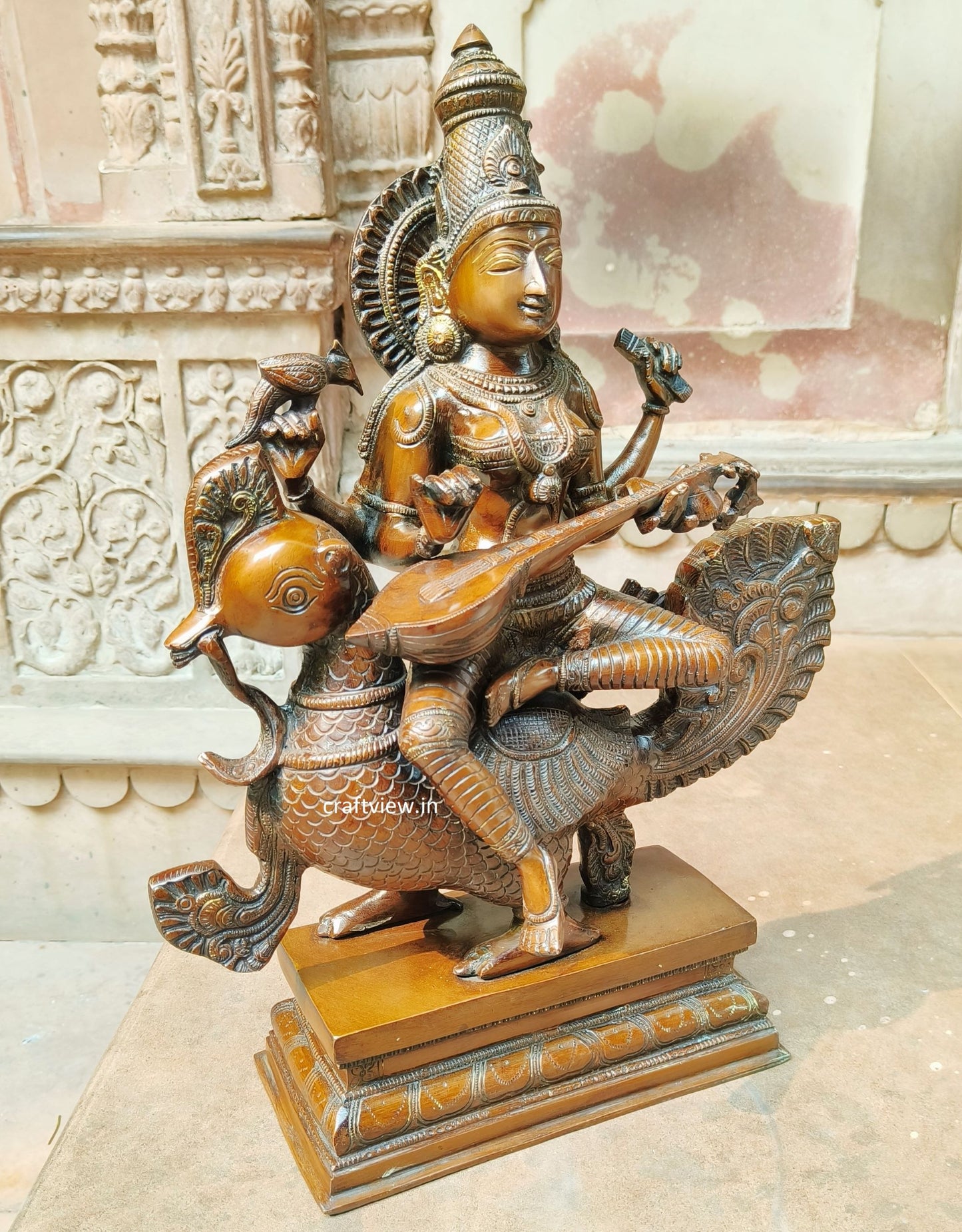 Saraswathi Sculpture Sitting On Peacock