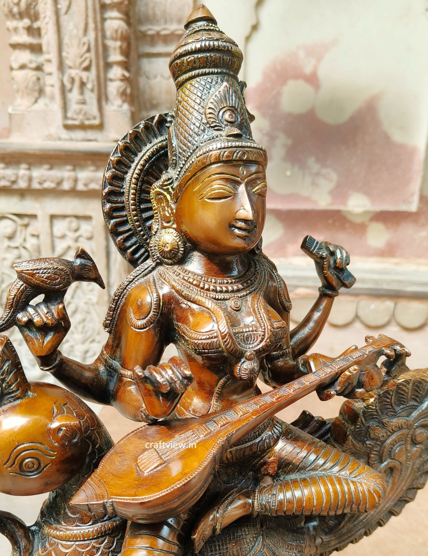 Saraswathi Sculpture Sitting On Peacock