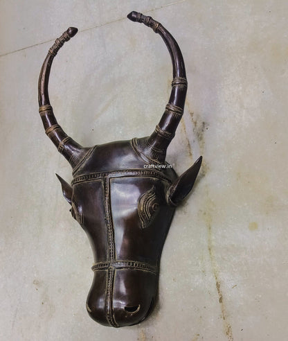 18" Brass Wall Hanging Bull Mask