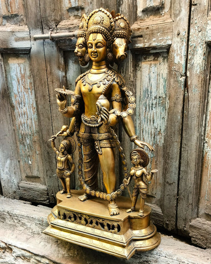 Exquisite Handcrafted Three-Headed Lord Vishnu Statue