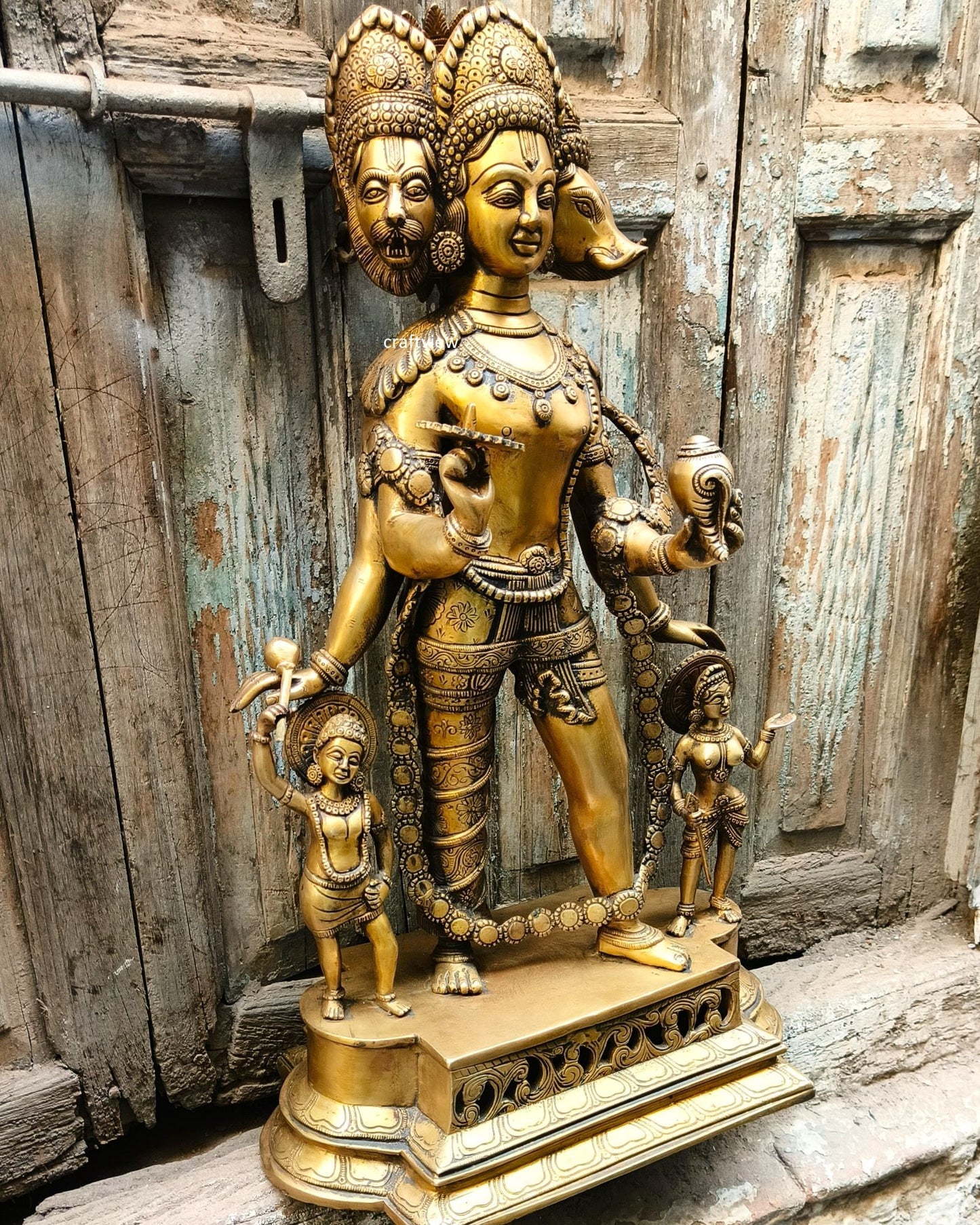 Exquisite Handcrafted Three-Headed Lord Vishnu Statue