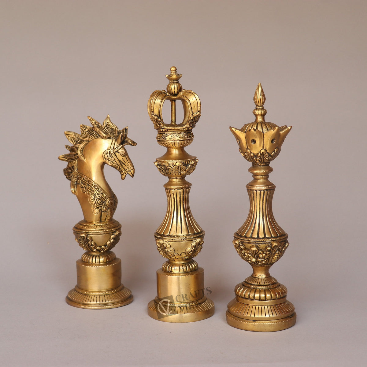 Brass Royal Elegance Chess Piece Finials – Knight, King & Bishop
