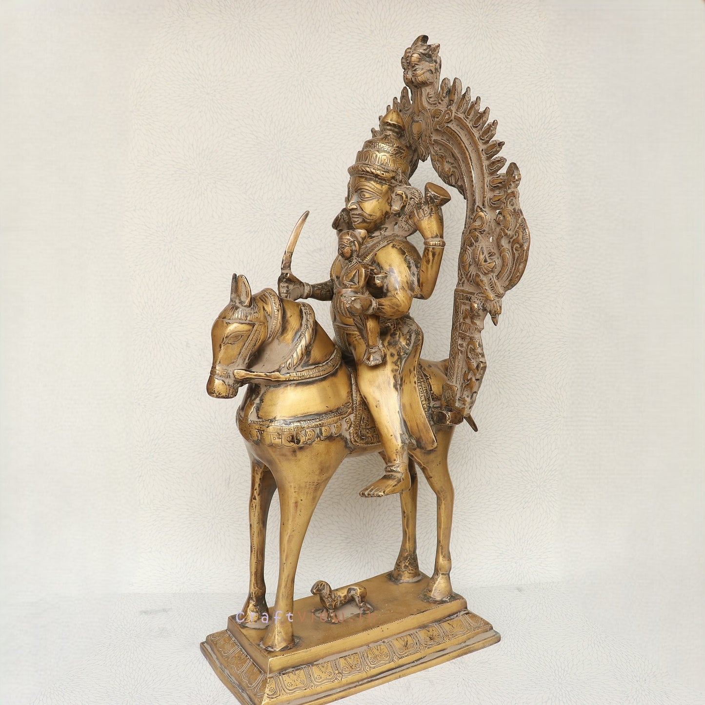 Divine Grace in Brass: Vintage Khandoba Figurine for Home Decoration