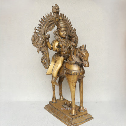 Divine Grace in Brass: Vintage Khandoba Figurine for Home Decoration