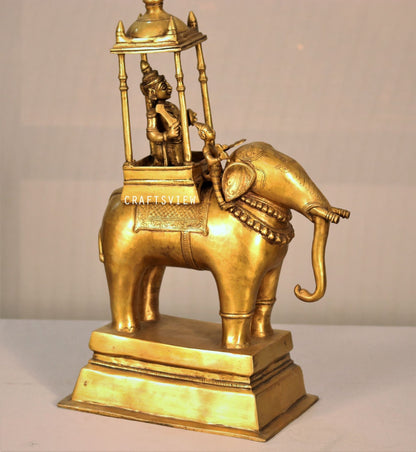 20" Brass Lord Indra on His Elephant Airavata  Handmade Superfine Sculpture