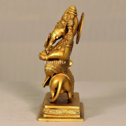 Brass Lord Ganesha Statue Sited On Musak 10"