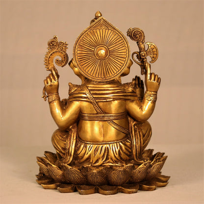 Brass Ganesha Statue Sited On Lotus Base