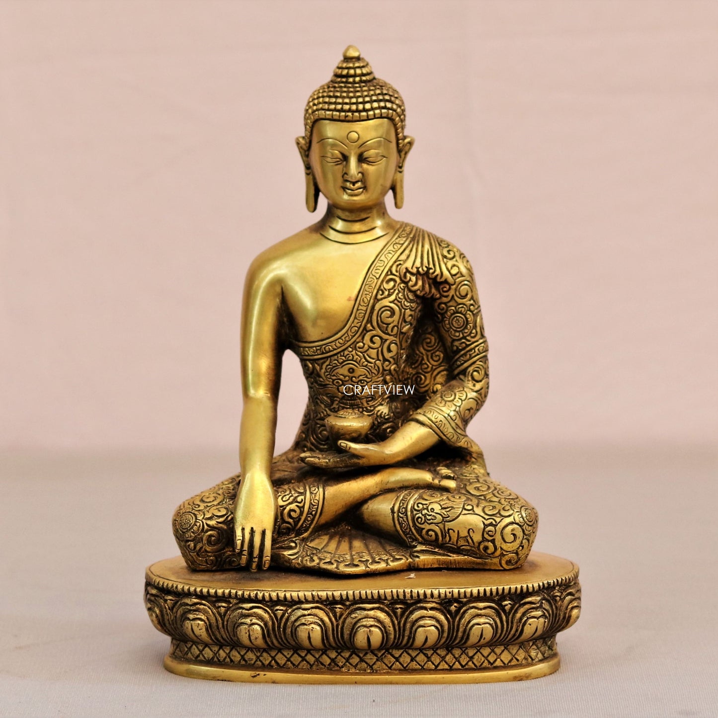 Brass Buddha Blessing Statue 10"