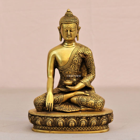 Brass Buddha Blessing Statue 10"