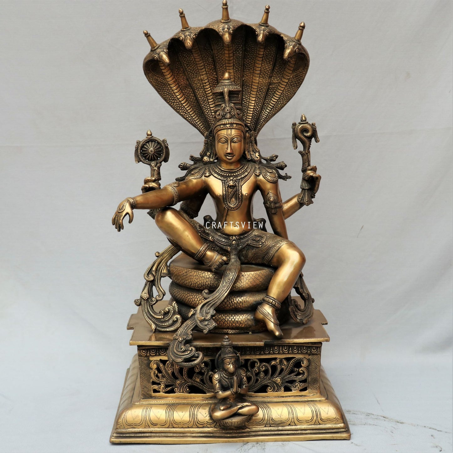 Brass Vishnu Sculpture with Shesh Naag 28"