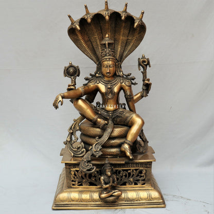 Brass Vishnu Sculpture with Shesh Naag 28"