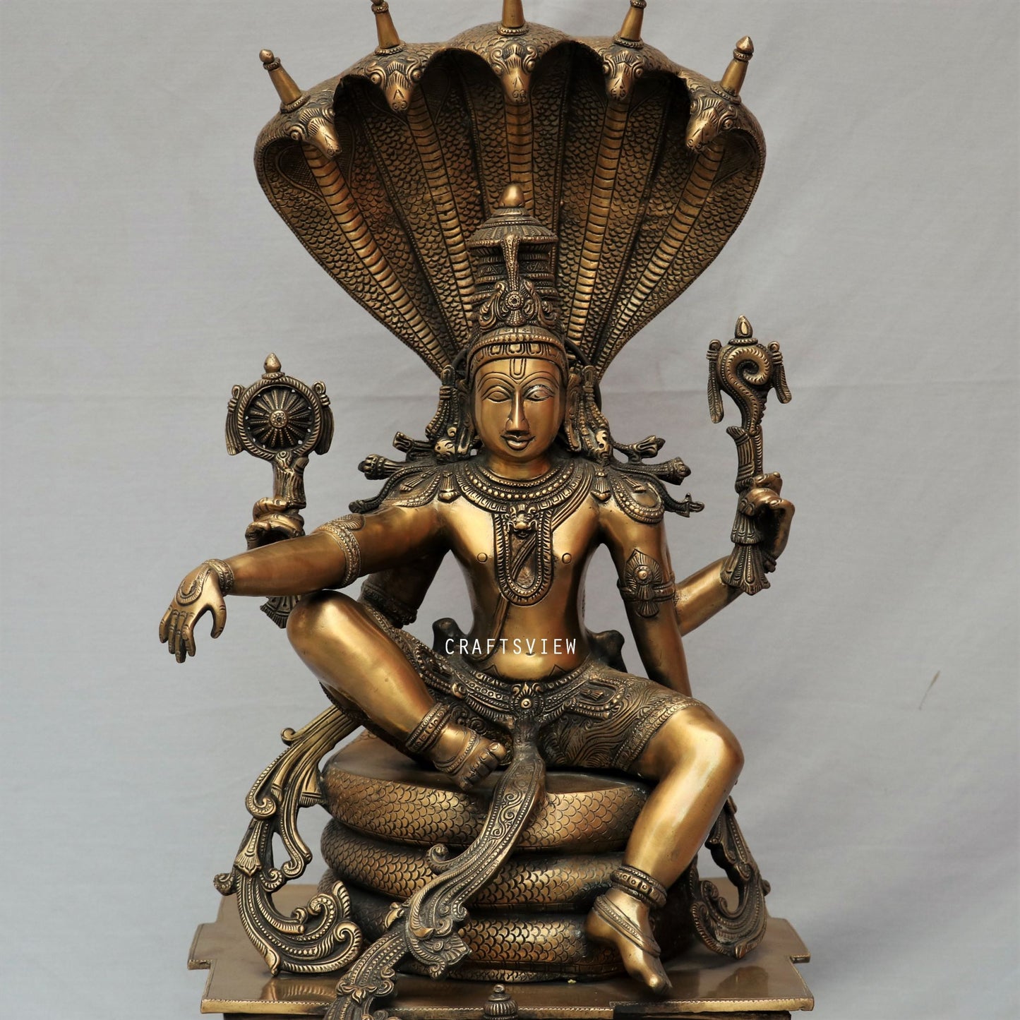 Brass Vishnu Sculpture with Shesh Naag 28"