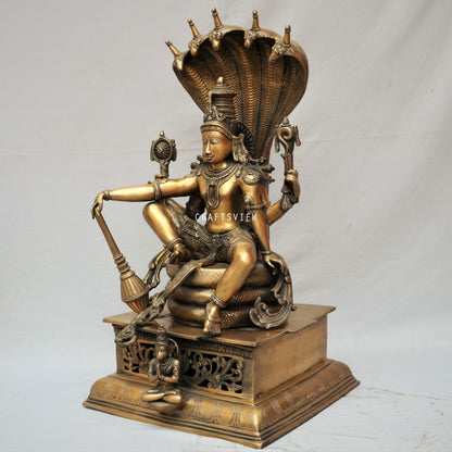 Brass Vishnu Sculpture with Shesh Naag 28"