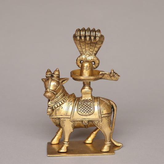 Brass Nandi for Abhisheka with Shiva Lingam
