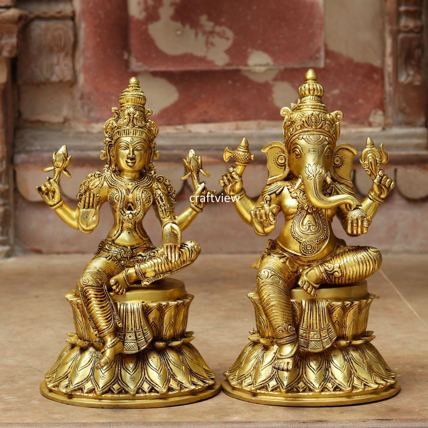 Beautiful Brass Lakshmi Ganesh Statues Fine Quality