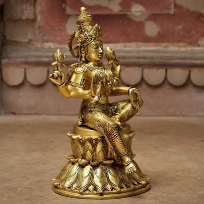 Brass Lakshmi statue Chola Lakshmi sited on Lotus 14.5"