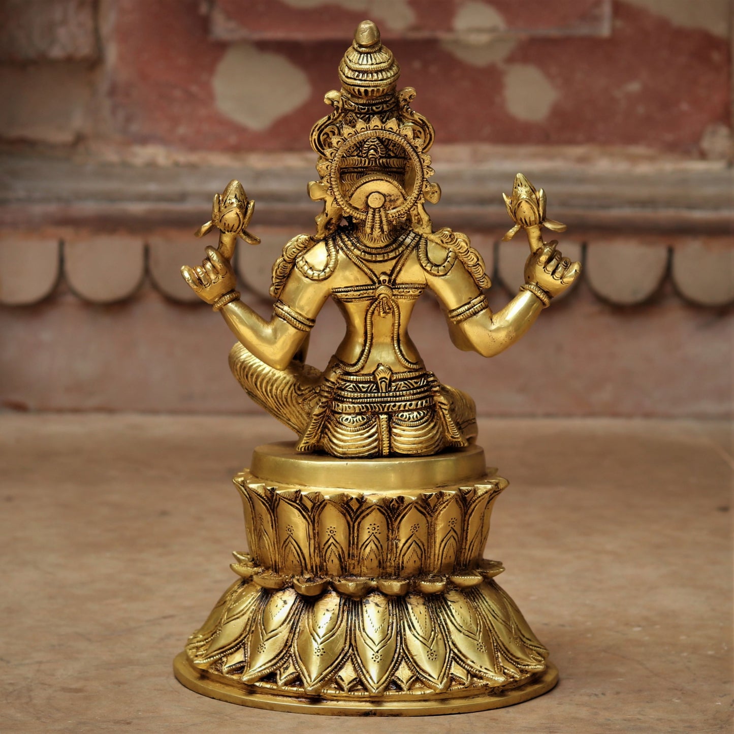 Brass Lakshmi statue Chola Lakshmi sited on Lotus 14.5"