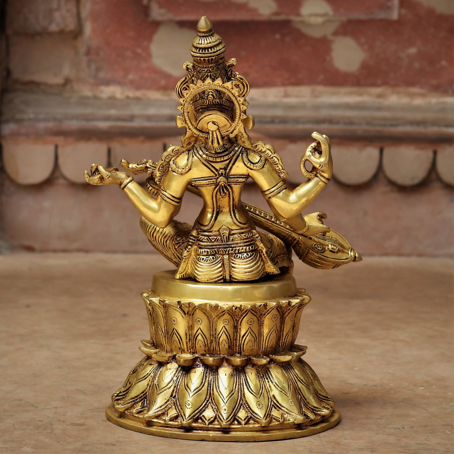 Brass Saraswati Chola Statue sitting on lotus 14"