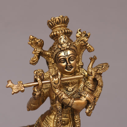Brass Lord Cow Krishna Idol