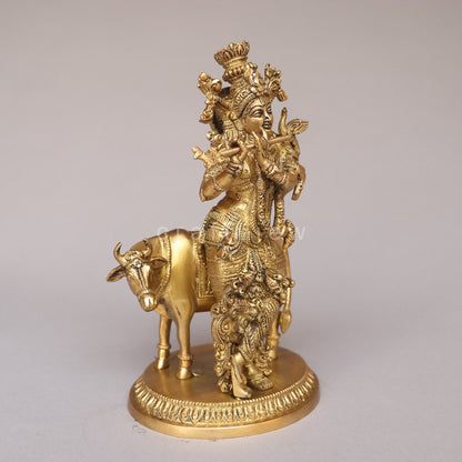 Brass Lord Cow Krishna Idol
