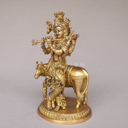 Brass Lord Cow Krishna Idol