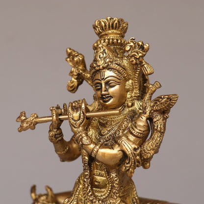 Brass Lord Cow Krishna Idol