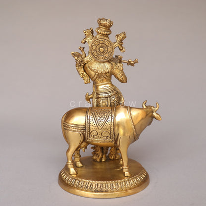 Brass Lord Cow Krishna Idol