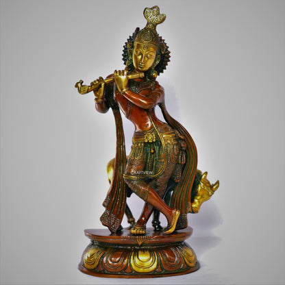 Brass Krishna Statue 14"