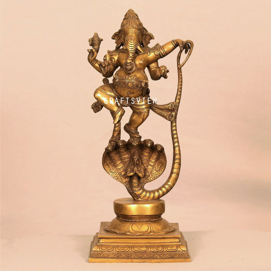 Brass Nirtiya Ganesh With Sheshnaag.