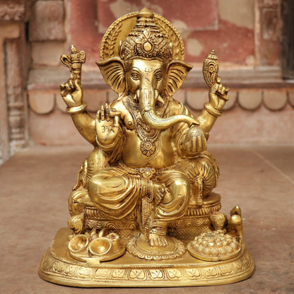 Brass Ganesha Statue Golden Finished 13"