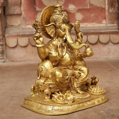 Brass Ganesha Statue Golden Finished 13"