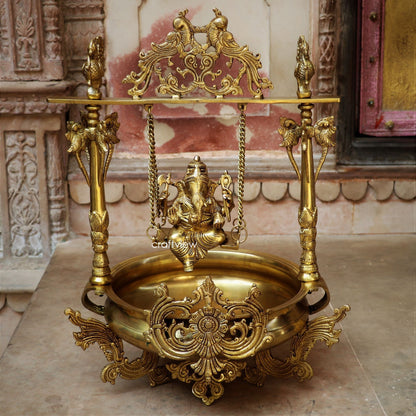 Brass Urli Decor with Ganesh jhula