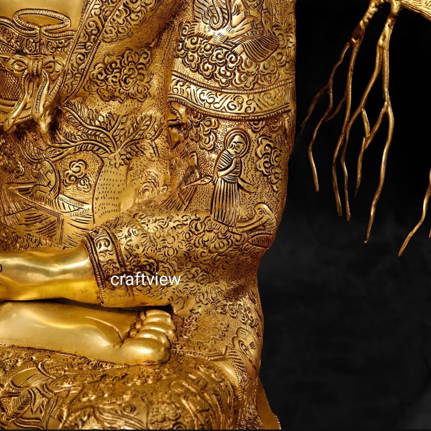 42" Brass Buddha With Bodhi Tree Background