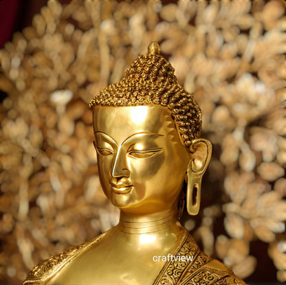 42" Brass Buddha With Bodhi Tree Background