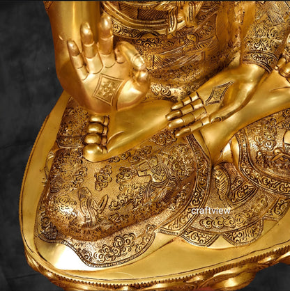 42" Brass Buddha With Bodhi Tree Background