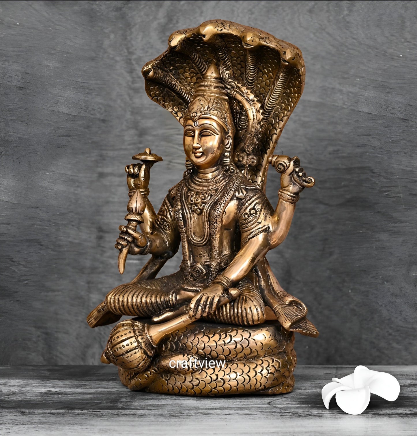 Brass Vishnu Sculpture with Shesh Naag 12.5"