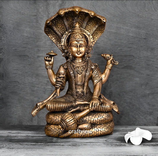 Brass Vishnu Sculpture with Shesh Naag 12.5"