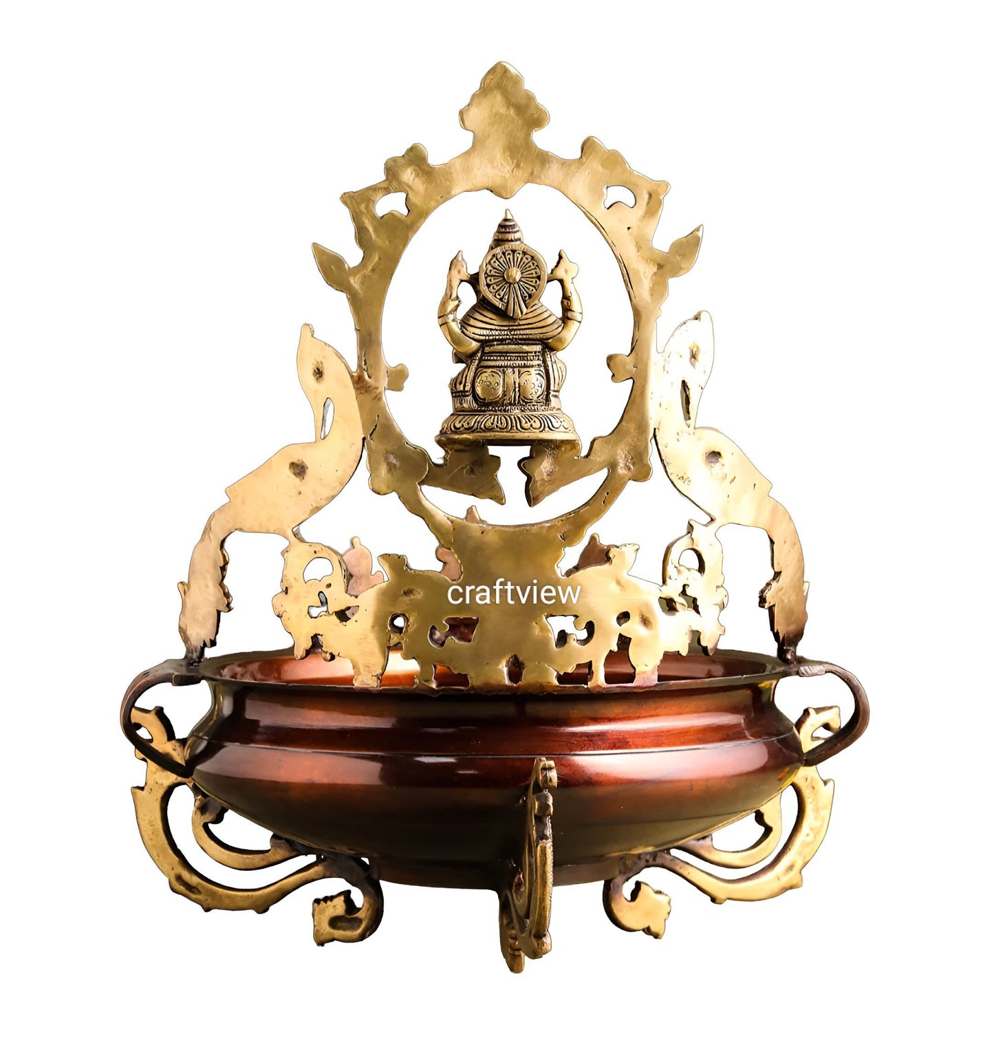 19" Brass Decoration Urli With Ganesh