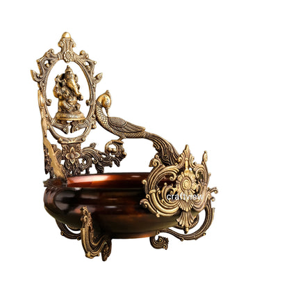 19" Brass Decoration Urli With Ganesh