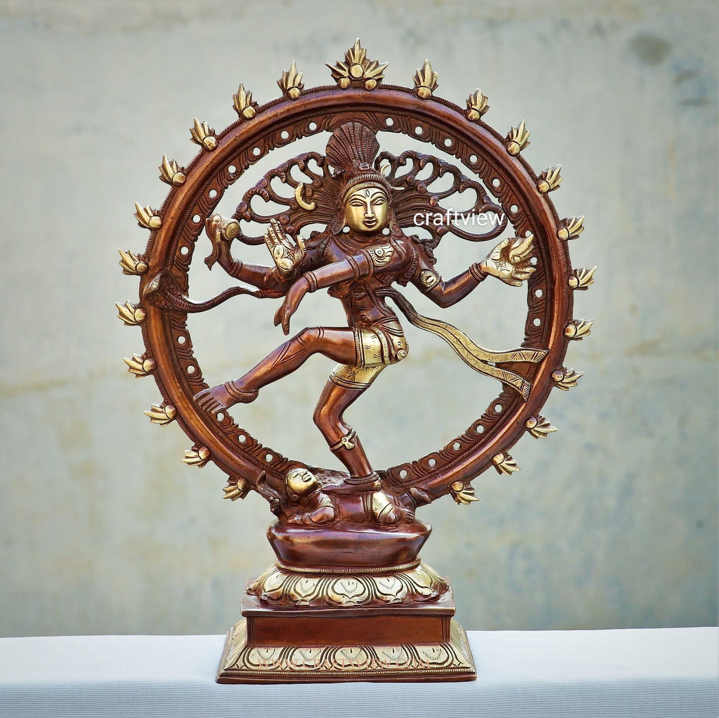 Brass Natraj Statue Vintage Brown Finish 13"