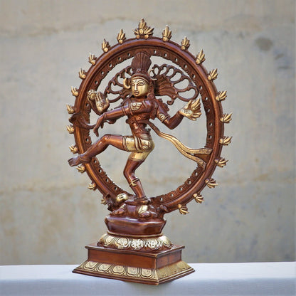 Brass Natraj Statue Vintage Brown Finish 13"