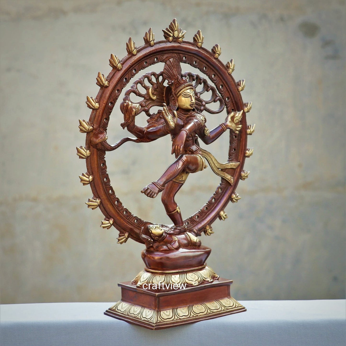 Brass Natraj Statue Vintage Brown Finish 13"