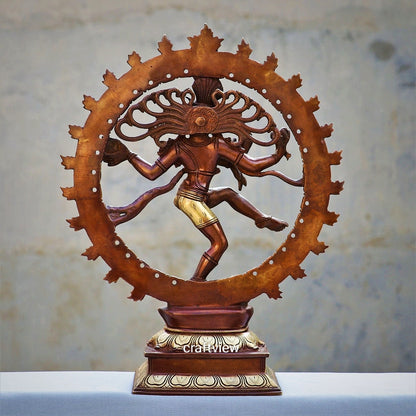 Brass Natraj Statue Vintage Brown Finish 13"