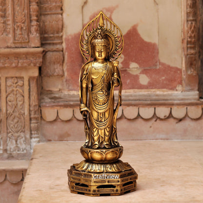 Brass Standing Buddha Statue 23"